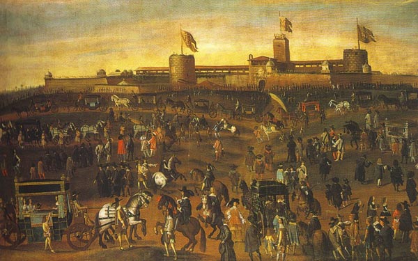 Carnevale Ambrosiano nel Seicento, sullo sfondo il Castello Sforzesco