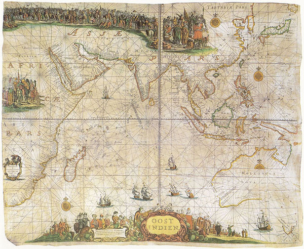 La rotta della compagnia delle indie orientali in una cartina della fine del XVII secolo 