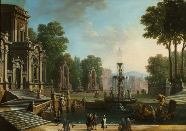 Capriccio con Carlo di Borbone circondato da cortigiani - Caserta,Palazzo Reale - A. Joli