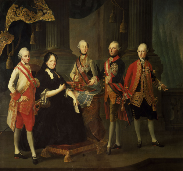 Maria Teresa in vesti vedovili ritratta con i figli maschi, Giuseppe II, Pietro Leopoldo, Ferdinando e Massimiliano