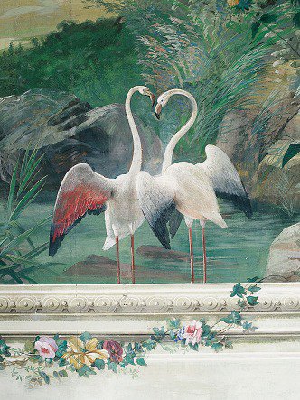 Coppia di fenicotteri in un affresco di Johann Baptist Bergl Wenzel