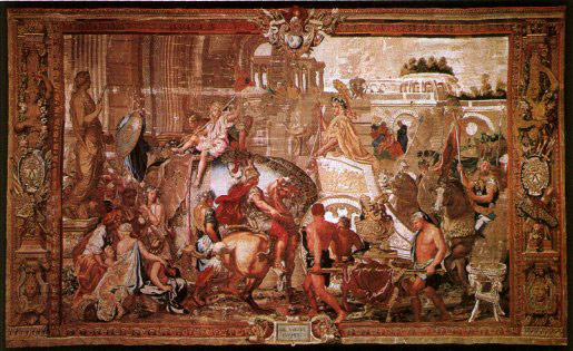 Charles Le Brun, Alessandro davanti a Babilonia, dalle Storie di Alessandro, Gobelins, ca. 1661-65. Parigi, Castello di Versailles