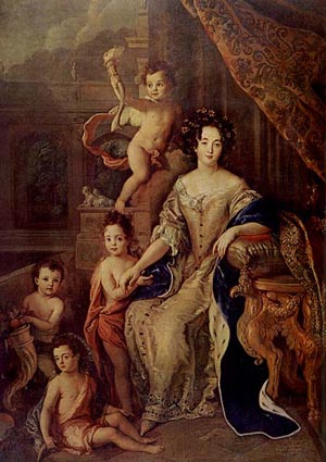 Madame de Montespan con i figli avuti da Luigi XIV