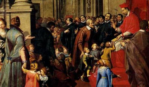 San Carlo Borromeo insegna il nuovo catechismo a bambini e adulti