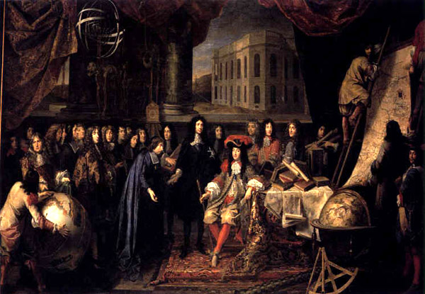 Colbert presenta l'Accademia Reale di Scienze a Luigi XIV